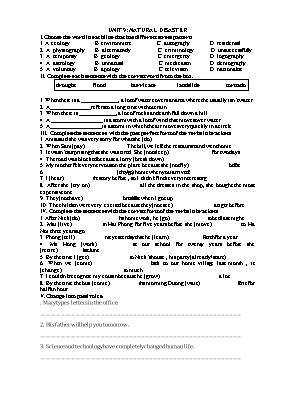 Bài tập Unit 9 môn Tiếng Anh Lớp 8 (Sách Thí điểm)